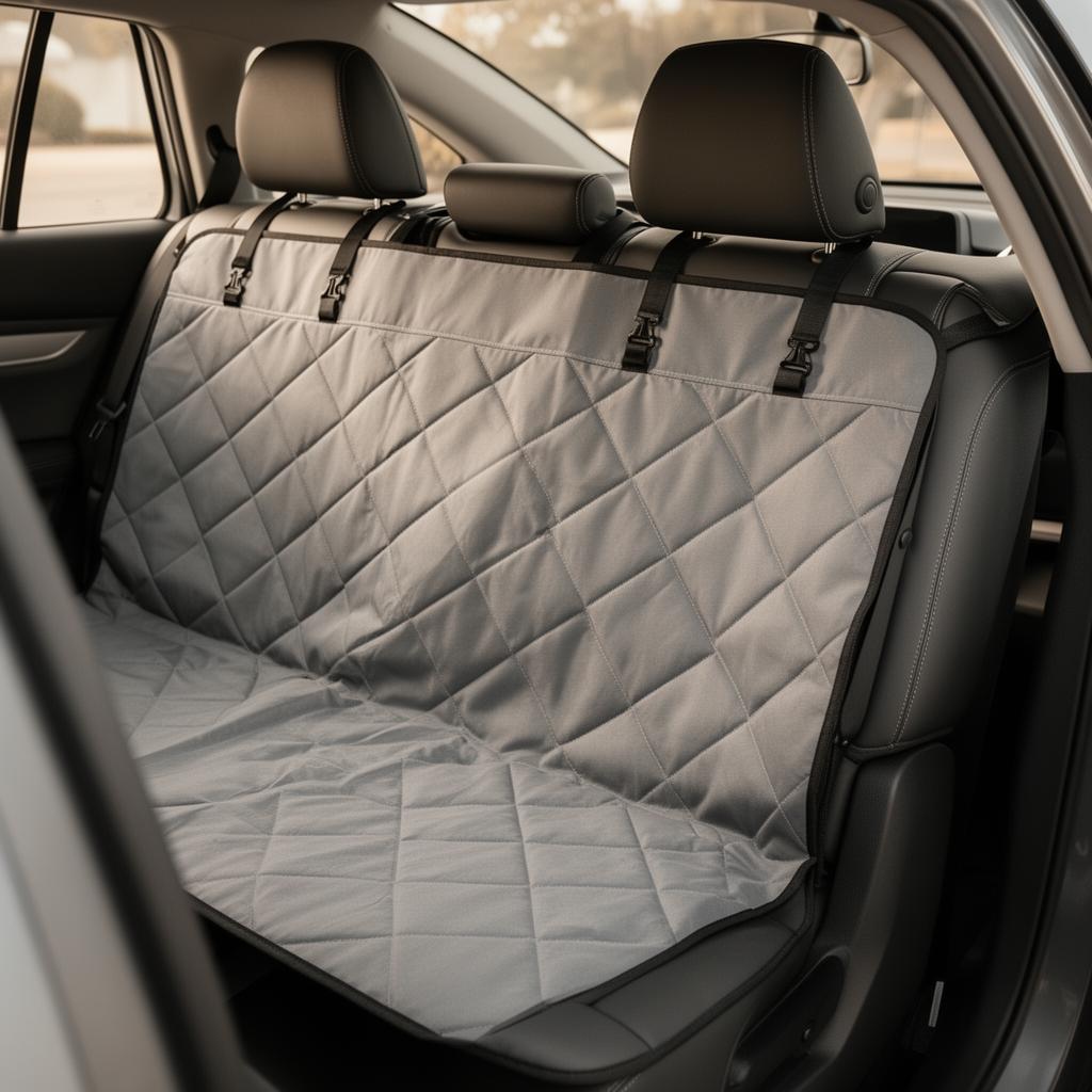 Premium Quilted Waterproof Dog Car Seat Cover installed in a back seat